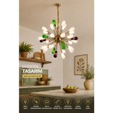 Elvora Home Modern (Premium) 36’lı Şık Avizesi Çok Kollu Sarkıt 80 cm Mutfak Salon Modelleri G9 Duy Ampül Hediyeli - Beyaz - Altın - Bal Rengi