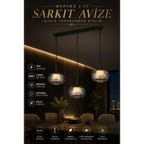 Elvora Home Modern (Premium) 3'lü Cam 3 Renkli Ledli 78W Sarkıt Avize Salon Mutfak Yemek Masası Üstü Avizesi Modelleri - Siyah