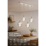 Elvora Home Modern (Premium) 4’lü Sarkıt Avize Kristal Modern Lüks Ledli 21W Salon Mutfak Yatak Odası Avizesi Şık Modelleri - Gümüş