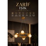 Elvora Home Modern (Premium) 6lı Eskitme Şık Halka Sarkıt Avizesi Salon Mutfak Oturma Odası Avizesi Modelleri 6xg9 Duyulu - Altın - Beyaz