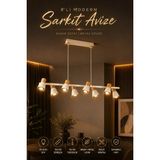 Elvora Home Modern (Premium) 8li Spot Sarkıt Avizesi Uzun Ahşap Detaylı Salon Yemek Masası Üstü Avizesi Modelleri 8XGU10 Duyulu - Ahşap - Beyaz