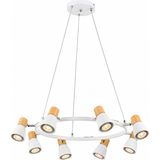 Elvora Home Modern (Premium) 8li Spot Sarkıt Avizesi Yuvarlak Ahşap Detaylı Salon Mutfak Yemek Masası Üstü Avizesi Modelleri 8XGU10 Duyulu - Ahşap - Beyaz