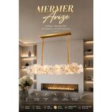 Elvora Home Modern (Premıum) Çiçek Mermer Gold Kasa Doğal Taş Tasarım Ledli 60W Sarkıt Avize Yemek Masası Avizesi Modelleri - Beyaz - Altın