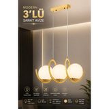 Elvora Home Modern (Premium) Gold 3'lü Sarkıt Avizesi Ampül Hediyeli Küreli Lüks Salon Mutfak Avizesi Modelleri 3XE14 Duyulu - Altın - Beyaz