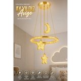 Elvora Home Modern (Premium) Gold Ay Yıldız 3 Renkli Ledli 84W Sarkıt Avizesi Çocuk Genç Bebek Odası Avizesi Modelleri - Altın