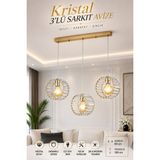 Elvora Home Modern (Premium) Gold Camlı Ledli 60W Sarkıt Avize Salon Mutfak Yemek Odası Yemek Üstü Avizesi Modelleri 3XE27 Duyulu - Altın