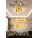 Elvora Home Modern (Premium) Gold Kristal Yaprak Tasarım Ledli 100W Avize 3 Renkli Lüks Sarkıt Salon Oturma Odası Yemek Odası Avizesi Modelleri - Altın