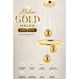 Elvora Home Modern (Premium) Gold Küreli 3 Renkli Ledli 84W Şık Sarkıt Avize Salon Mutfak Çocuk Odası Avizesi Modelleri - Altın