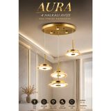 Elvora Home Modern (Premium) Gold Ledli 85W Sarkıt Avize 4 Halkalı Dekoratif Aydınlatma Salon Yemek Odası Mutfak Oturma Odası Avizesi Modell - Altın