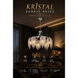 Elvora Home Modern (Premium) Kristal Krom Sarkıt Avize Salon Yatak Oturma Odası Avizesi Modelleri 6XE14 Duyulu - 6 Ampül Hediyeli - Gri
