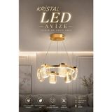 Elvora Home Modern (Premium) Kristal Ledli 60W Avize Gold Kasa Lüks Sarkıt Avize Salon Yemek Masası Üstü Avizesi Modelleri - Altın