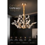 Elvora Home Modern (Premium) Kristal Sarmaşık Yaprak Detaylı Gold Ledli 28W Avize Salon Mutfak Oturma Odası Yemek Odası Sarkıt Avizesi Modelleri - Altın