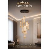 Elvora Home Modern (Premium) Kristal Silindir Sarkıt Avize Ledli 150W Gold Siyah Kasa Lüks Salon Aydınlatma Salon Mutfak Oturma Odası Avizesi Modelleri - Siyah - Altın