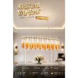Elvora Home Modern (Premium) Kristal Taşlı Amber Yapraklı Gold Sarkıt Avize 3 Renk Ledli 88W Lüks Aydınlatma Salon Oturma Odası Yemek Masası Üstü Avizesi Modelleri - Altın