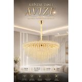 Elvora Home Modern (Premium) Kristal Taşlı Gold Avize Lüks Sarkıt Avize E14 Ampullü Salon Mutfak Oturma Odası Avizesi Modelleri 15XE14 Duyulu - Altın