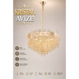 Elvora Home Modern (Premium) Kristal Taşlı Gold Şık Salon Mutfak Sarkıt Avizesi Modelleri 19XE14 Duyulu - Ampül Hediyeli - Altın