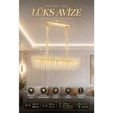 Elvora Home Modern (Premium) Kristal Taşlı Sarkıt Avize 24XE14 Gold Dikdörtgen Lüks Salon Yemek Odası Oturma Odası Avizesi Modelleri 24XE14 Duyulu - Altın