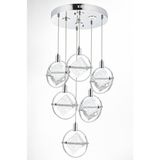 Elvora Home Modern (Premium) Krom 6'lı Sarkıt Avizesi Ledli Cam 27W Beyaz Işık 4000K Salon Yatak Odası Avizesi Modelleri