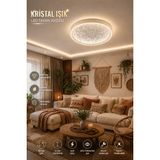 Elvora Home Modern (Premium) Kumandalı 3 Renkli Plafonyer Kristal Efektli Ledli 46W Tavan Avize Salon Mutfak Oturma Odası Avizesi Modelleri - Beyaz