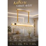 Elvora Home Modern (Premium) Lüks Gold Kristal Sarkıt Avize 3 Renk Ledli 122W Aydınlatma Salon Yemek Odası Avizesi Modelleri - Altın