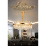 Elvora Home Modern (Premium) Lüks Kristal Taşlı Gold Ledli 126W Avize 3 Renk Sarkıt Salon Yemek Odası Avizesi Modelleri - Altın