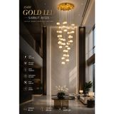 Elvora Home Modern (Premium) Lüks Uzun Gold Ledli 154W Sarkıt Avize Dekoratif Lüks Salon Otel Hol Aydınlatma Avizesi Modelleri - Altın