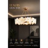 Elvora Home Modern (Premıum) Luxury Gold Çiçek Tasarımlı Sarkıt Avize Ledli 48W Salon Oturma Odası Yatak Odası Avizesi Modelleri - Altın - Beyaz