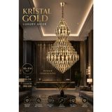 Elvora Home Modern (Premium) Luxury Kristal Gold Sarkıt Avize Ultra Lüks Salon Otel Villa Avizesi 50XE14 Duylu - Altın