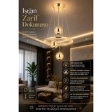 Elvora Home Modern (Premium) Şık Gold Halka 3 Renkli Ledli 84W Sarkıt Avizesi Salon Mutfak Çocuk Odası Avizesi Modelleri - Altın