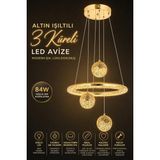 Elvora Home Modern (Premium) Şık Gold Küreli 3 Renkli Ledli 84W Sarkıt Avizesi Salon Mutfak Çocuk Odası Avizesi Modelleri - Altın