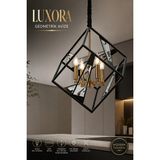 Elvora Home Modern (Premium) Siyah Metal Kafes Şık 50 cm Sarkıt Avizesi Salon Mutfak Oturma Odası Avizesi Modelleri 4XE14 Duyulu - Siyah - Gold