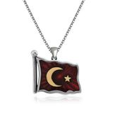 Elwes 925 Ayar Gümüş Türk Bayrağı Gümüş Kolye