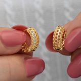 Elwes Gümüş Gold Petek Desenli Halka Kadın Küpe