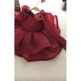 Elwirababyboutiqe bordo omuz fiyonk detaylı kabarık elbise