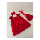 Elwirababyboutiqe kırmızı 3boyutlu güllü elbise