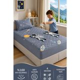 Ely Parker Astronot Desen Tek Kişilik Kapitone Fitted Su Sıvı Geçirmez Yatak Alezi Seti (1 Adet Yastık Kılıflı) - Antrasit - Gri - 90 x 190 cm