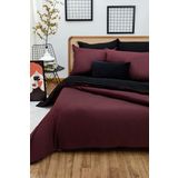 ELY PARKER Çift Kişilik Nevresim Takımı-Kolay Ütü (Lastikli Çarşaf+Çift Yönlü Yorgan Kılıfı+Yastık Kılıfı) (Bordo-Siyah, 100x200)