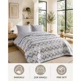 Ely Parker Çift Kişilik Pike Çift Taraflı Kapitone Pike ve Yatak Örtüsü Takımı – 200X230 cm Desenli (Çarşafsız) - Gri