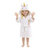 ELY PARKER Çocuk Bornozu Kapşonlu-Hayvan Figürlü-Kız Bebek Bornoz-Çocuk-Beyaz Unicorn-(3-4 Yaş)