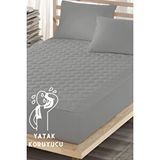 ELY PARKER Gri Renkli Yatak Koruyucu Alez, Tek Kişilik, Pamuklu, Kapitoneli Fitted (90x190)