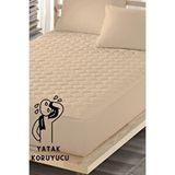 ELY PARKER Kahve Renkli Yatak Koruyucu Alez, Battal Boy, Pamuklu, Kapitoneli Fitted (180x200) Açık Kahverengi