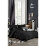 Ely Parker Kolay Ütü 100X200 Tek Kişilik Nevresim Takımı (Gri Lastikli Çarşaf+Yorgan Kılıfı+Yastık Kılıfı) - 100 x 200 cm - Gri - Siyah