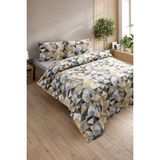 Ely Parker Kolay Ütü 100X200 Tek Kişilik Nevresim Takımı (Lastikli Çarşaf Yorgan Kılıfı Yastık Kılıfı) - Sarı - Antrasit - 100 x 200 cm