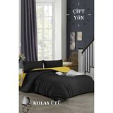 Ely Parker Kolay Ütü-180x200-Çift Kişilik Nevresim Takımı (Sarı Lastikli Çarşaf+Yorgan Kılıfı+Yastık Kılıfı) - 180 x 200 cm - Siyah - Sarı