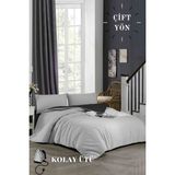 Ely Parker Kolay Ütü-200x200-Çift Kişilik Nevresim Takımı (Gri Lastikli Çarşaf+Yorgan Kılıfı+Yastık Kılıfı) - 200 x 200 cm - Gri - Siyah