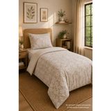 Ely Parker Kolay Ütü 90X190 Tek Kişilik Nevresim Takımı (Lastikli Çarşaf Yorgan Kılıfı Yastık Kılıfı) Bej Desenli - 90 x 190 cm
