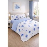 Ely Parker Kolay Ütü 90X190 Tek Kişilik Nevresim Takımı( Lastikli Çarşaf Yorgan Kılıfı Yastık Kılıfı) - Beyaz - Mavi - 90 x 190 cm