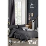 Ely Parker Kolay Ütülenebilir Çift Yönlü Yorgan Kılıfı Çift Kişilik Yatak (200X220) Antrasit-Gri - 200 x 220 cm - Antrasit - Gri