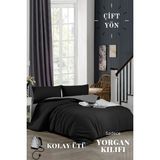 Ely Parker Kolay Ütülenebilir Çift Yönlü Yorgan Kılıfı-Tek Kişilik Yatak (160X220) Siyah-Gri - 160 x 220 cm - Siyah - Gri