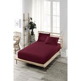 Ely Parker Lastikli Çarşaf Takımı Pamuklu Yastık Kılıflı (Nevresim Kumaşı) Bordo - 90 x 190